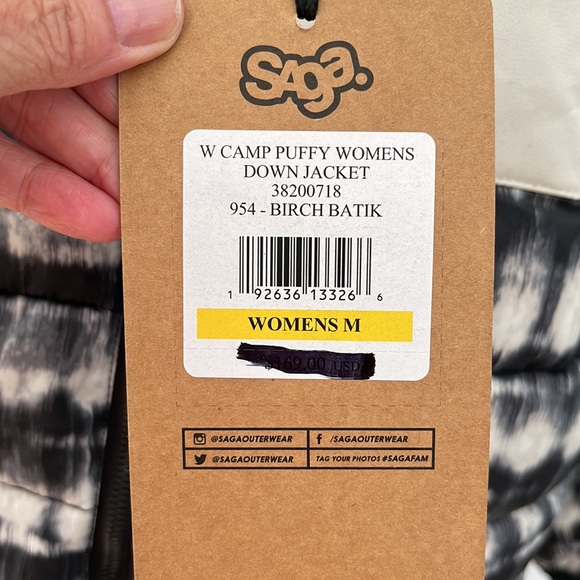 Saga outerwear camp puffy down jacket birch batik size medium new with tags - Picture 4 of 10